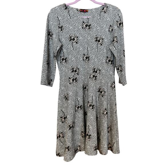 Isle by Melis Kozan A-Line Fit & Flare dress, Gray Print Pink Floral Size M - Picture 1 of 7